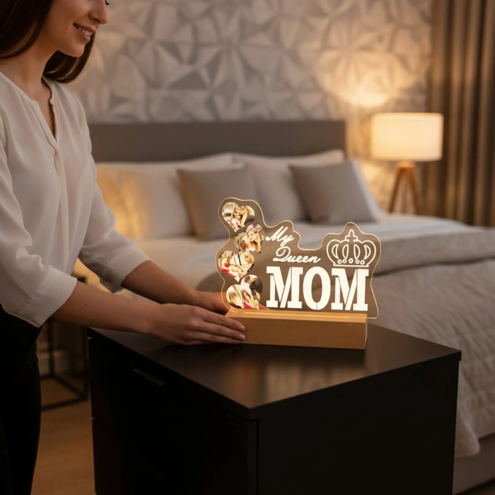 Personalized Photo Night Lamp Mother's Day Gift Acrylic Illuminated Lamp Engraved Acrylic Night Lamp Plug-in Powered Mom Photo