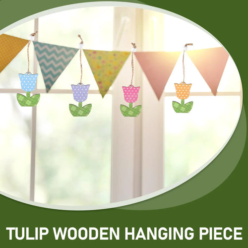 12Pcs Ornaments Wooden Hanging Decorations Mothers Day Party Spring Tree Decor Natural Wood Flowers Small Decor