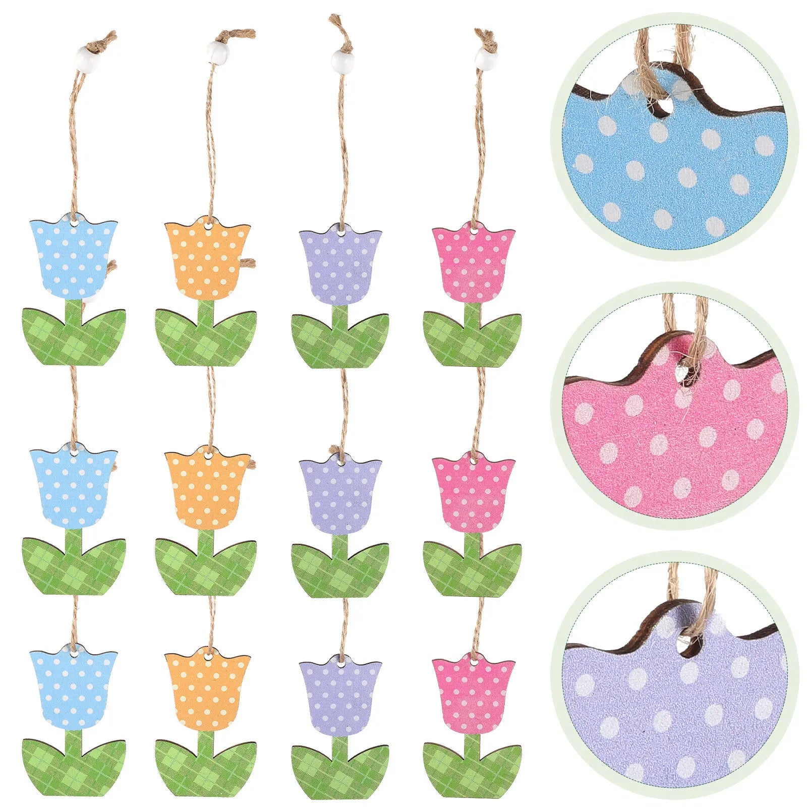 12Pcs Ornaments Wooden Hanging Decorations Mothers Day Party Spring Tree Decor Natural Wood Flowers Small Decor