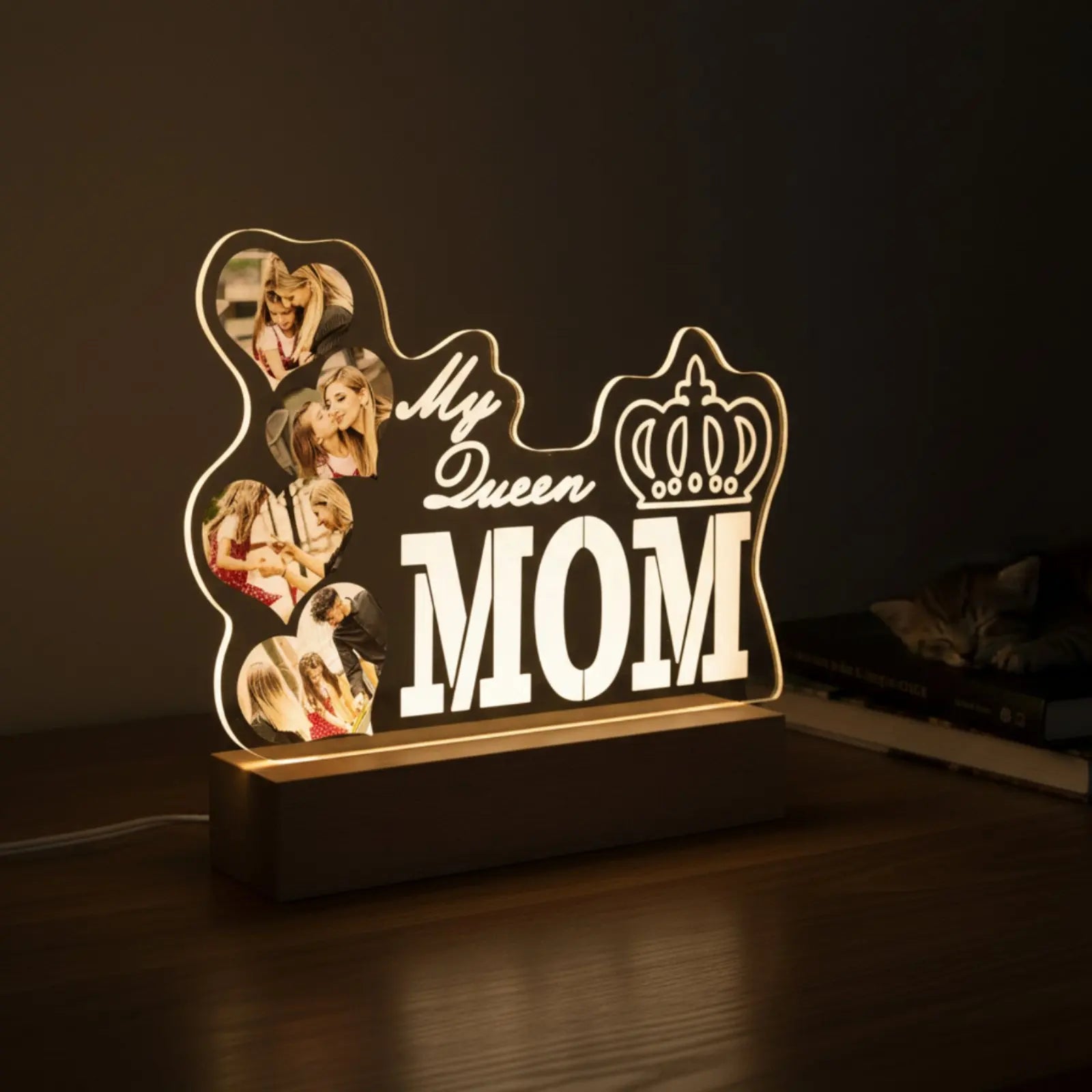 Personalized Photo Night Lamp Mother's Day Gift Acrylic Illuminated Lamp Engraved Acrylic Night Lamp Plug-in Powered Mom Photo