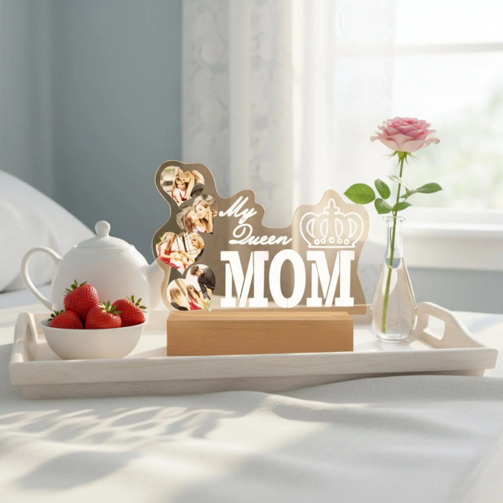 Personalized Photo Night Lamp Mother's Day Gift Acrylic Illuminated Lamp Engraved Acrylic Night Lamp Plug-in Powered Mom Photo