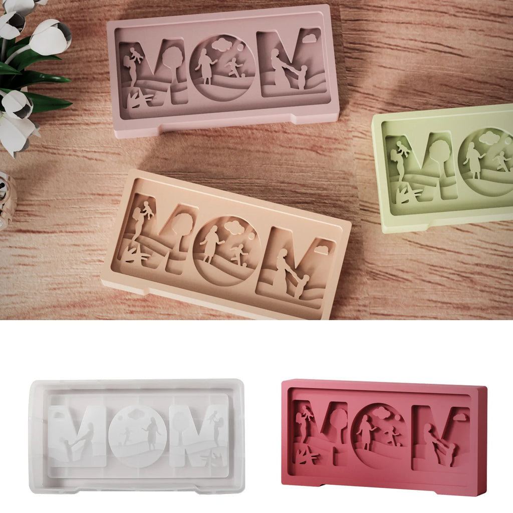 DIY Resin Mold Mother's Day MOM Letter Embossed Mother and Child Plaster Decoration 3D Commemorative Handmade Gift Warm and Heal