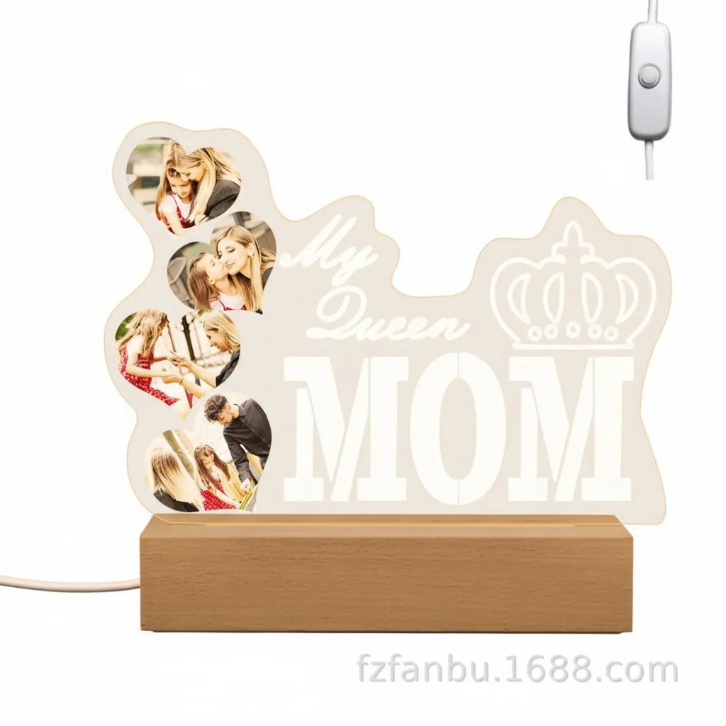 Personalized Photo Night Lamp Mother's Day Gift Acrylic Illuminated Lamp Engraved Acrylic Night Lamp Plug-in Powered Mom Photo