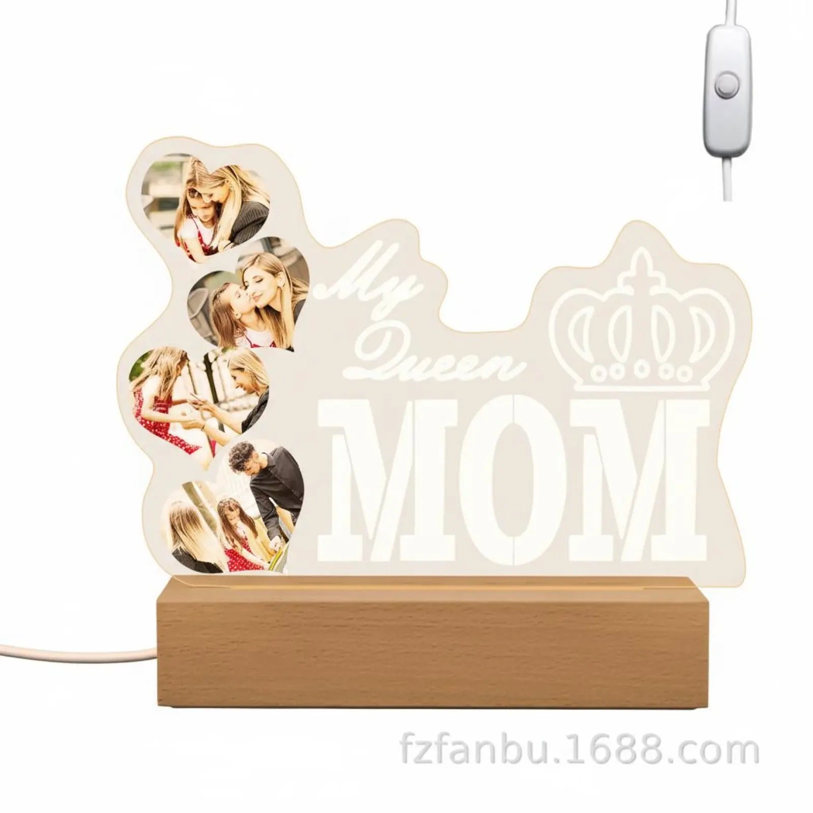 Personalized Photo Night Lamp Mother's Day Gift Acrylic Illuminated Lamp Engraved Acrylic Night Lamp Plug-in Powered Mom Photo