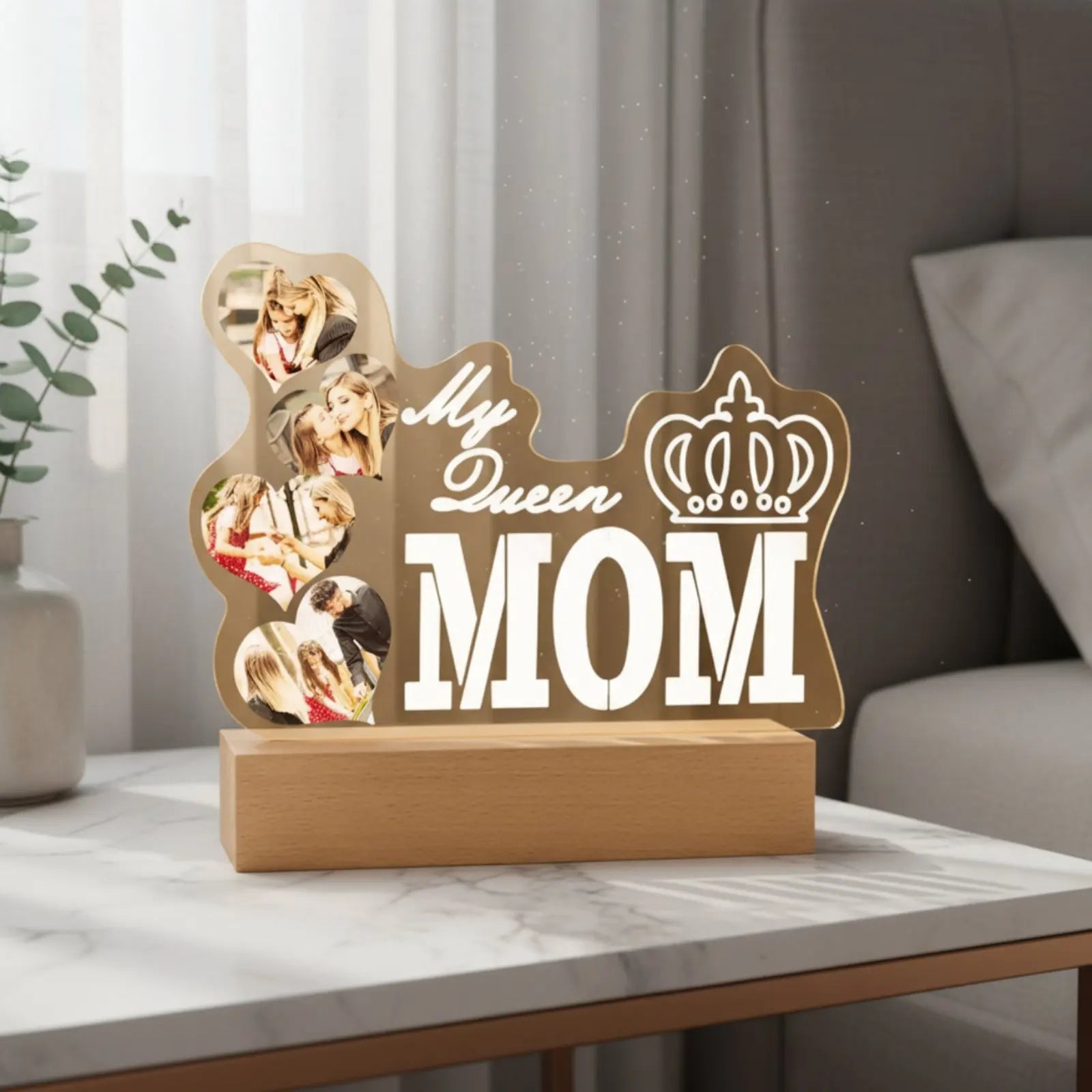 Personalized Photo Night Lamp Mother's Day Gift Acrylic Illuminated Lamp Engraved Acrylic Night Lamp Plug-in Powered Mom Photo