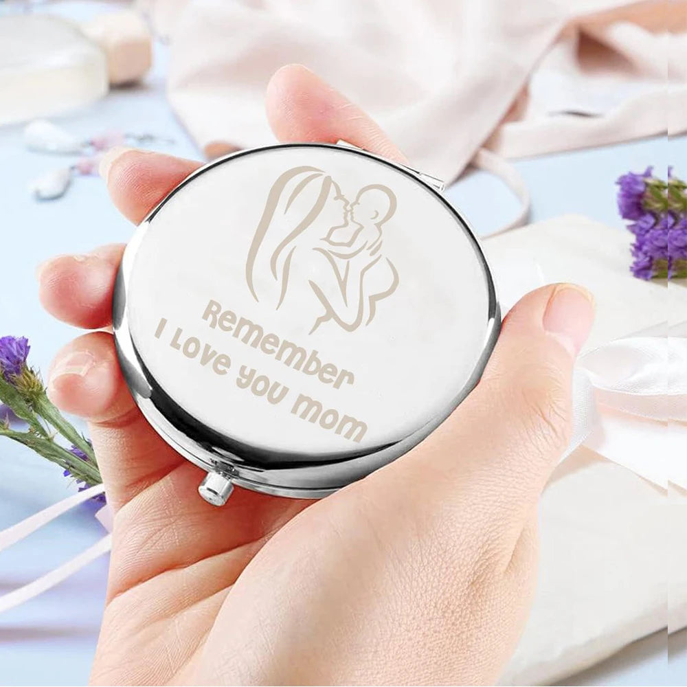 Gift for Mother - Customized Stainless Steel Portable Mirror with Laser Carving Retro Pocket Mirror, Creative Gift for Mom and W