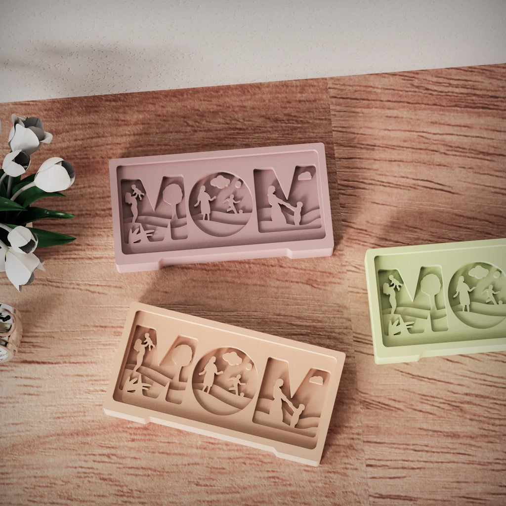 DIY Resin Mold Mother's Day MOM Letter Embossed Mother and Child Plaster Decoration 3D Commemorative Handmade Gift Warm and Heal
