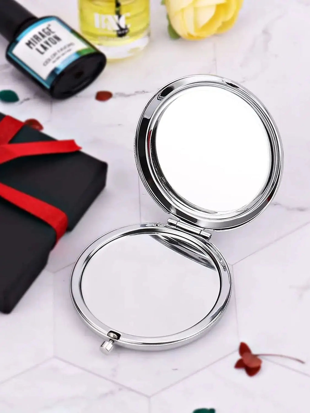Gift for Mother - Customized Stainless Steel Portable Mirror with Laser Carving Retro Pocket Mirror, Creative Gift for Mom and W