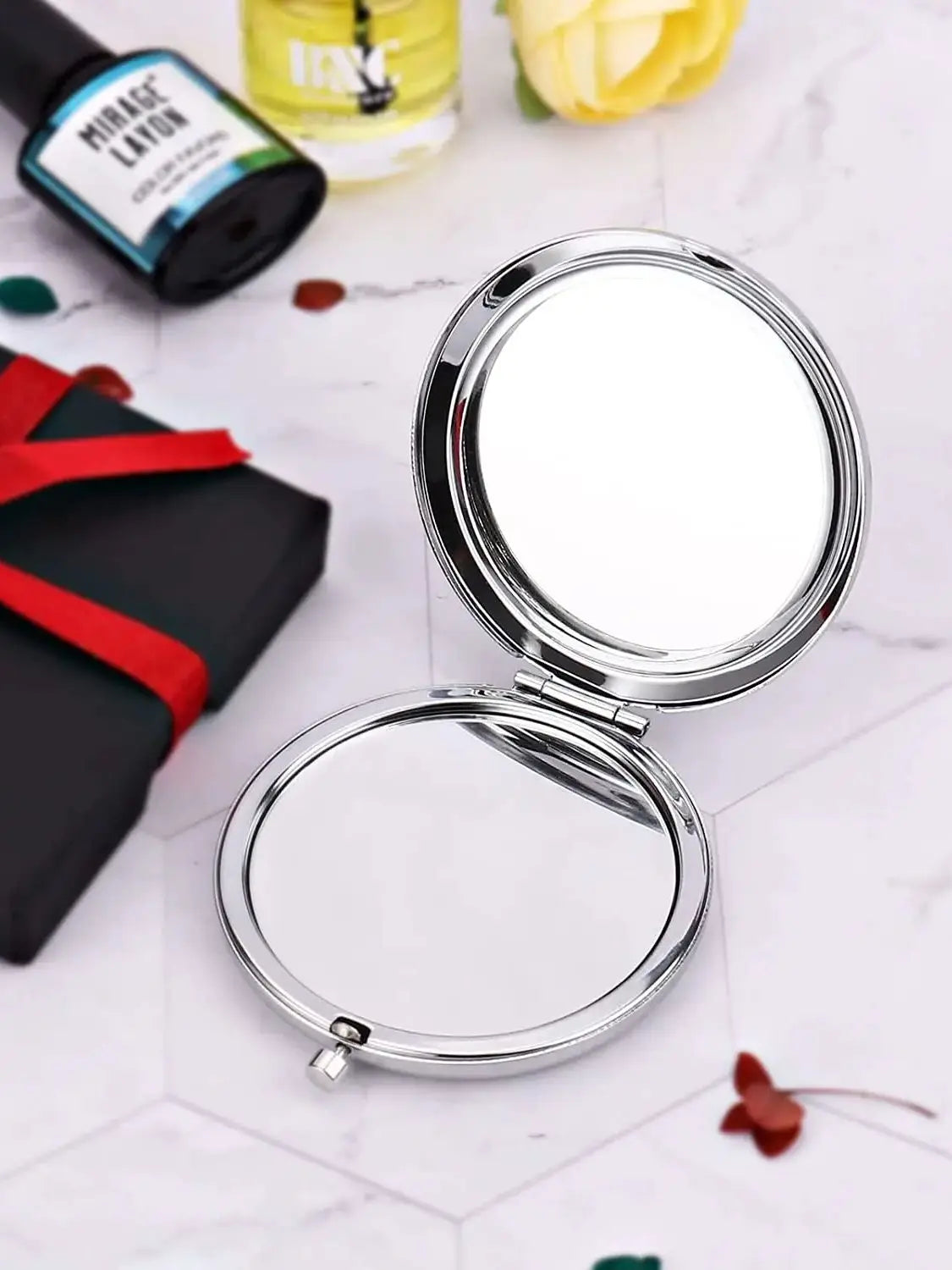 Gift for Mother - Customized Stainless Steel Portable Mirror with Laser Carving Retro Pocket Mirror, Creative Gift for Mom and W