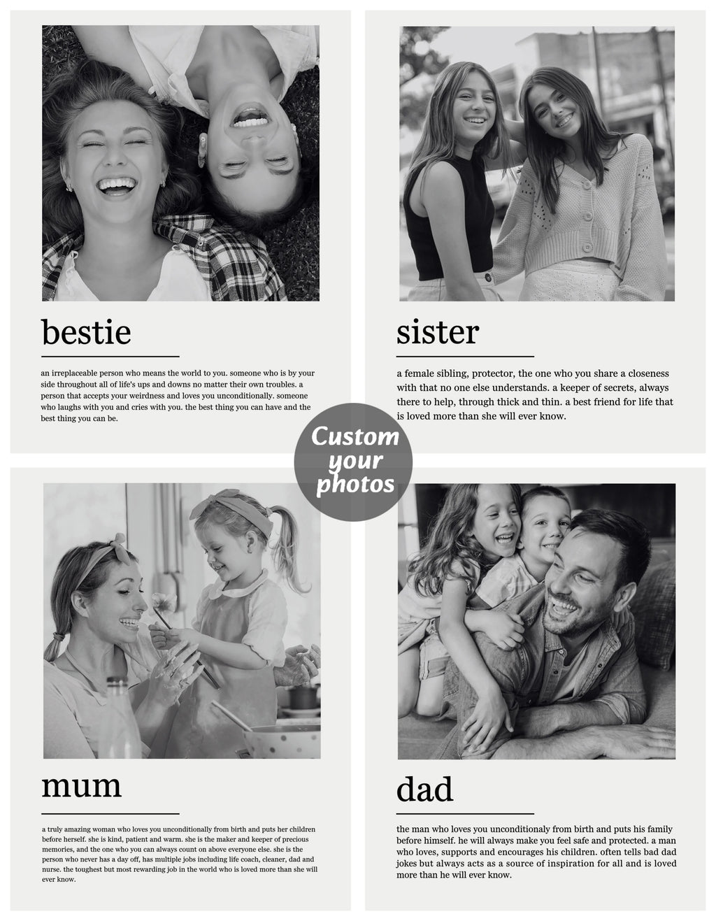 Custom Family Photo Canvas Painting Personalized Family Couple Wall Poster Picture for Home Decor Father's Day gift for Mother