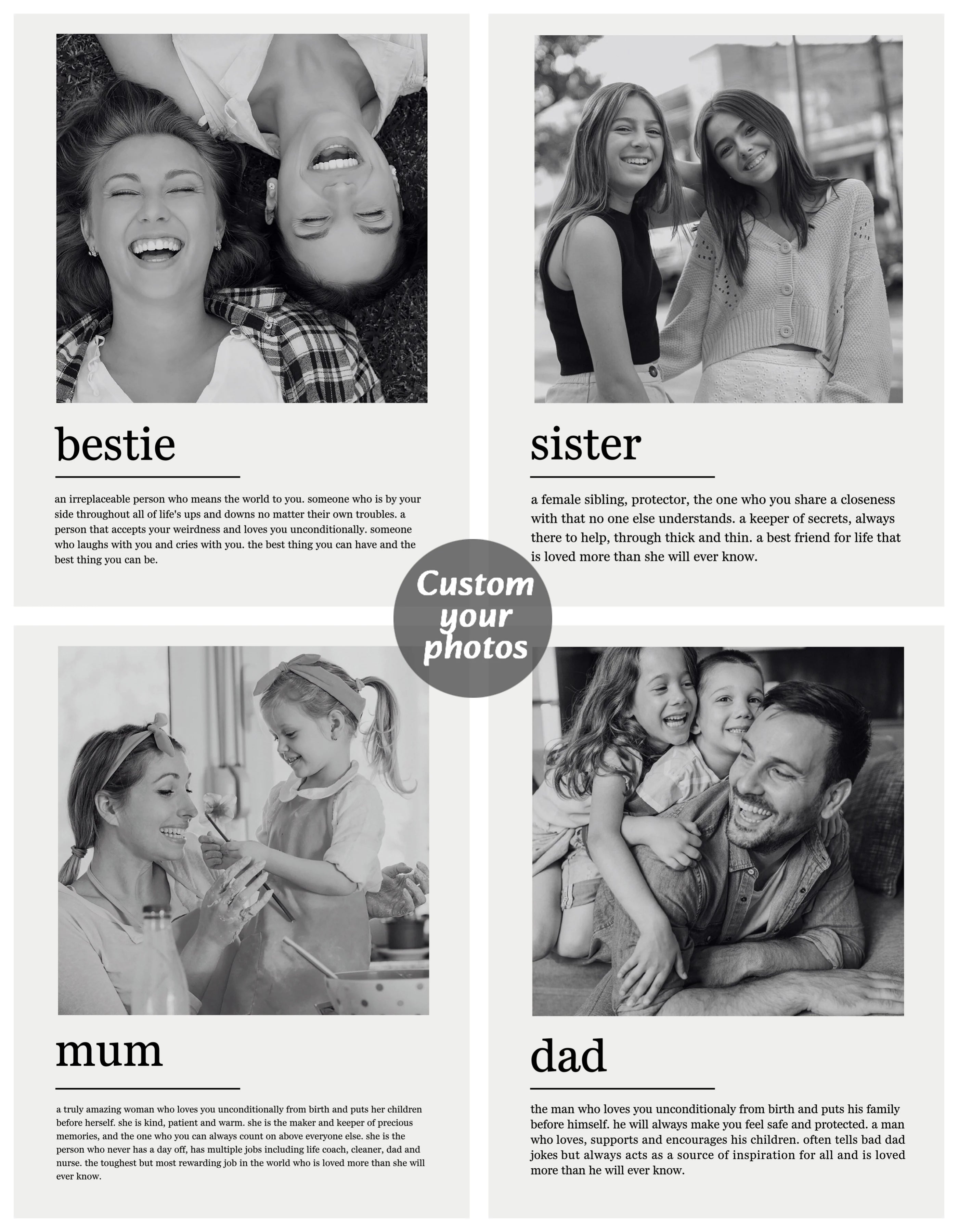Custom Family Photo Canvas Painting Personalized Family Couple Wall Poster Picture for Home Decor Father's Day gift for Mother
