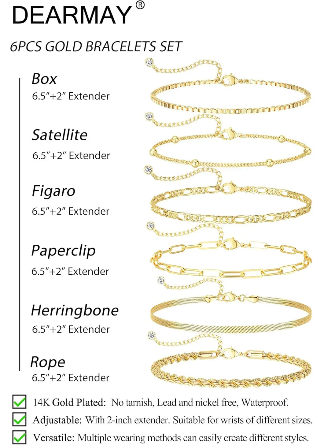 Mothers Day Gifts for Mom Gold Bracelets for Women Waterproof, 14K Gold Plated Jewelry Sets Trendy