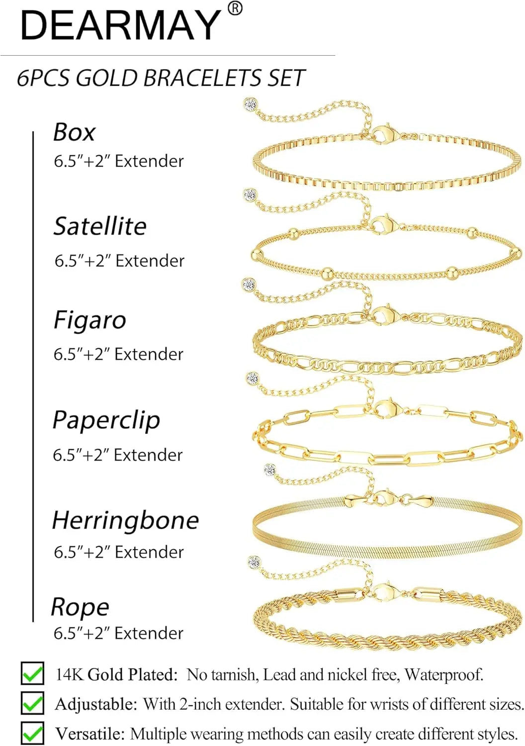 Mothers Day Gifts for Mom Gold Bracelets for Women Waterproof, 14K Gold Plated Jewelry Sets Trendy