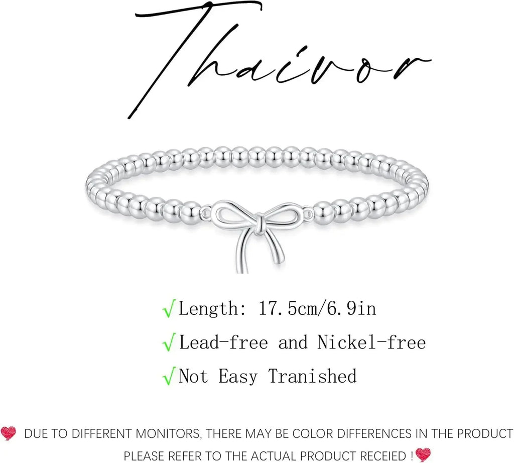 Mothers Day Gifts - Beaded Bracelets for Women 14K Silver Gold Plated Stretch Handmade Ball Bracelets