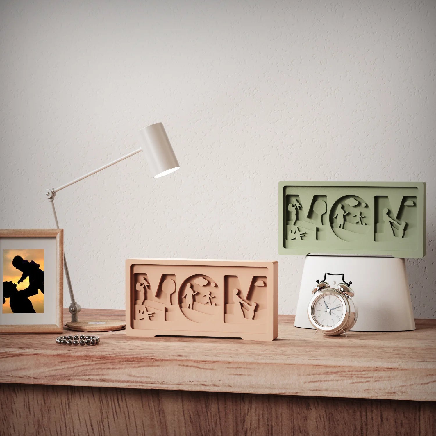 DIY Resin Mold Mother's Day MOM Letter Embossed Mother and Child Plaster Decoration 3D Commemorative Handmade Gift Warm and Heal