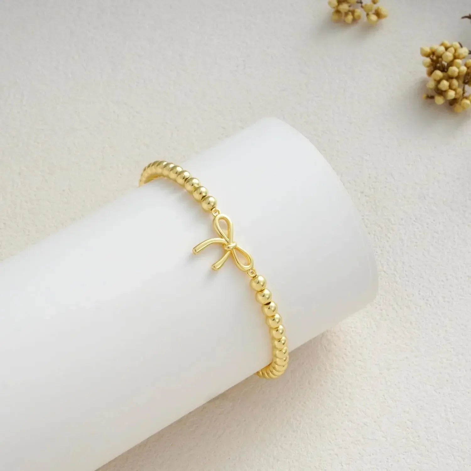 Mothers Day Gifts - Beaded Bracelets for Women 14K Silver Gold Plated Stretch Handmade Ball Bracelets