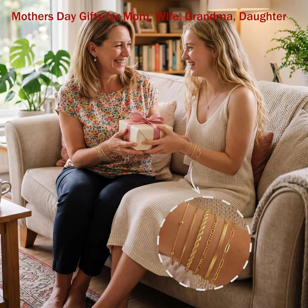 Mothers Day Gifts for Mom Gold Bracelets for Women Waterproof, 14K Gold Plated Jewelry Sets Trendy