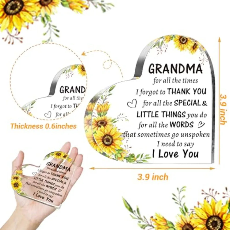 Birthday Gifts for Grandma from Grandkids, to My Grandma Acrylic Heart Sign Presents, Mothers Day Christmas Valentines Day Gift