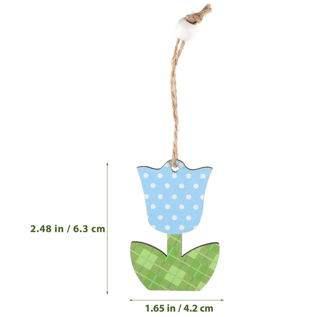 12Pcs Ornaments Wooden Hanging Decorations Mothers Day Party Spring Tree Decor Natural Wood Flowers Small Decor